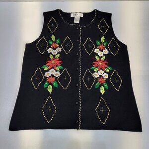Kikit Christmas Sweater Vest Small Beaded Embroidery Sleeveless Maurice Sasson